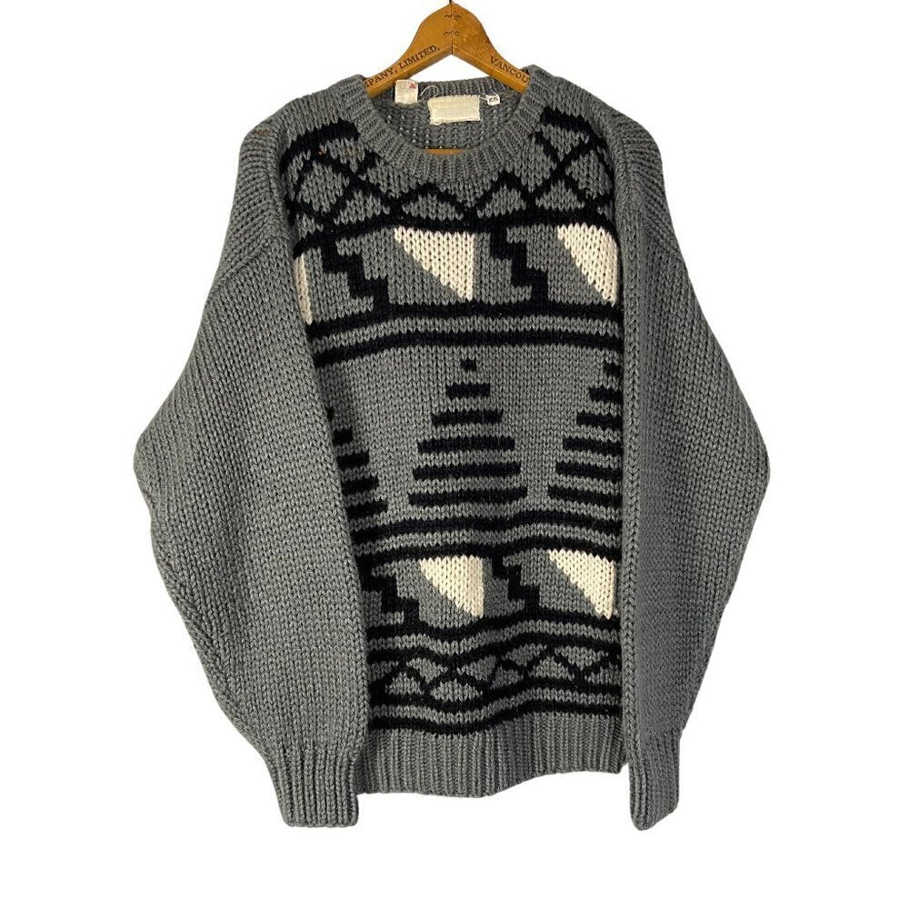 Vintage 90s Abstract Knit Sweater, Monochrome Cozy Pullover, Oversized Grunge